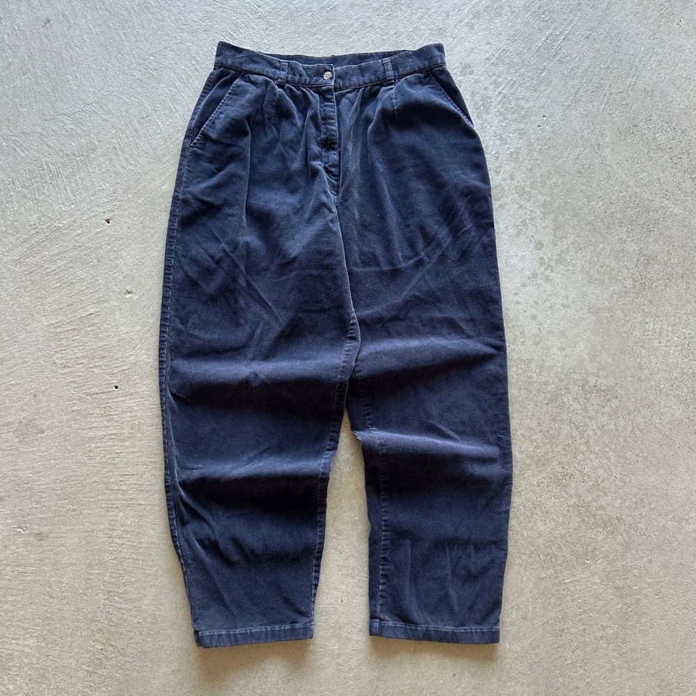 Vintage 90s LL Bean Corduroy Pants Womens 12 Reg Navy Blue Pleated High Waisted